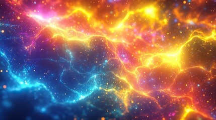 A chaotic burst of speckled luminous colors spreading irregularly