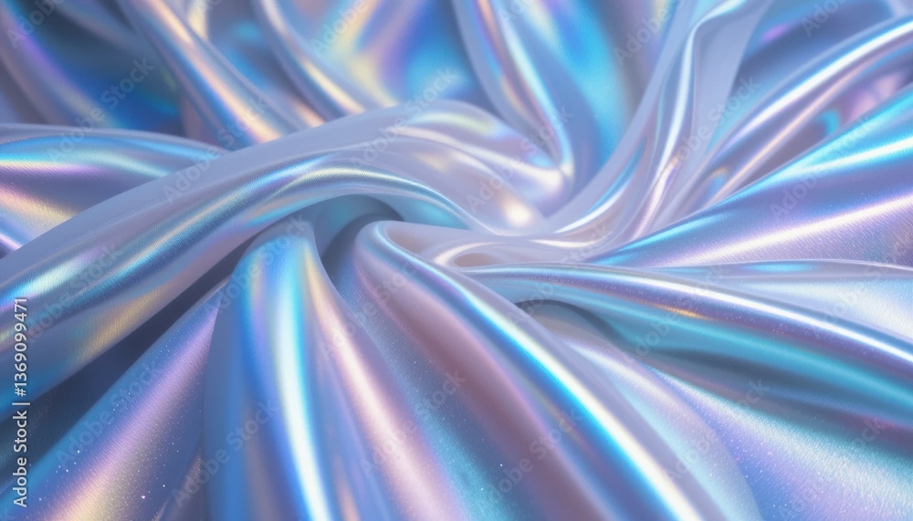 Poster dynamic holographic fabric smooth curves and iridescent color reflections