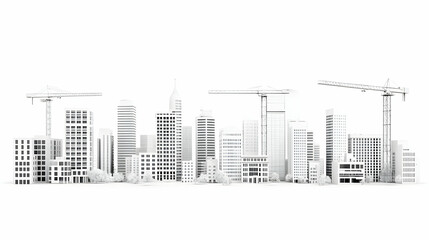 Obraz premium White Cityscape Panorama With Construction Cranes