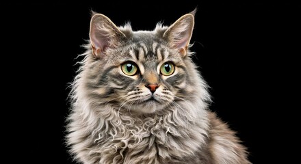 Fototapeta premium A Portrait of an Adult Longhair Selkirk Rex Cat, Highlighting Its Elegant, Curly Mane and Expressive Eyes_