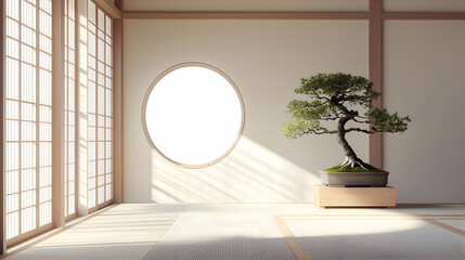 Japanese Style Interior With Bonsai And Natural Light