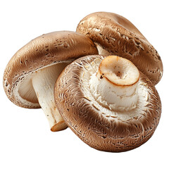 Fresh brown mushrooms edible fungi food ingredient closeup isolated on transparent background