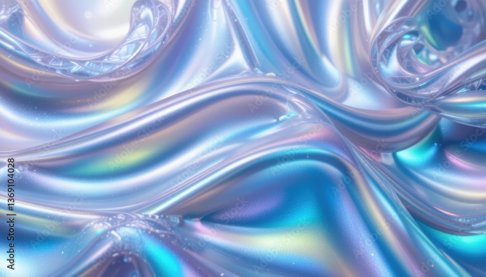 Poster shimmering holographic texture abstract background with iridescent curves and playful colors