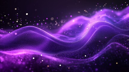 Fototapeta premium A cosmic sea of shimmering purple stardust, swirling in ethereal waves across a dark night sky with subtle golden sparks.