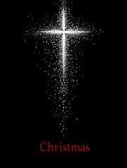 Obraz premium A beautifully crafted Christmas cross, illuminated with sparkling particles against a black background, evokes feelings of hope and celebration during the festive season.