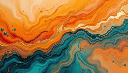 Fototapeta premium Abstract Fluid Art Vibrant Orange, Teal, and Gold Swirls