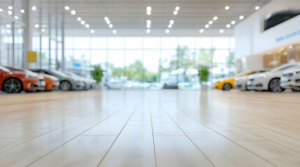 Empty Modern Car Showroom Interior With Light Brown Wooden Floor