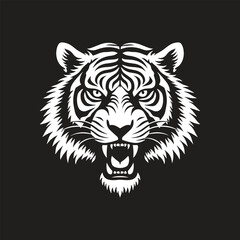 A black angry tiger face silhouette flat design vector illustration