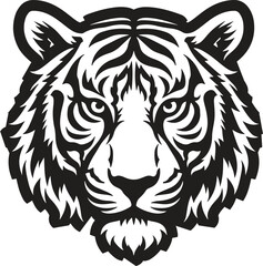 A black angry tiger face silhouette flat design vector illustration isolated on white background