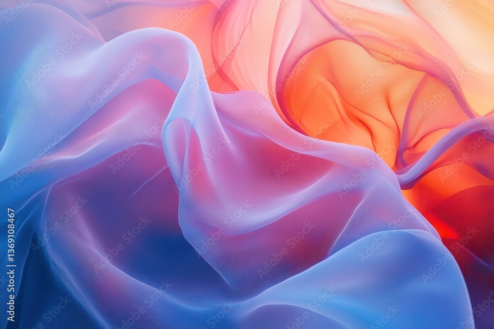 Poster colorful flowing fabric displays vibrant waves of orange, teal, and cream under soft light in a stud
