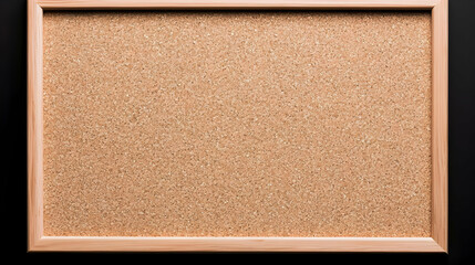 Fototapeta premium Light Brown Corkboard With Wooden Frame On Black Background