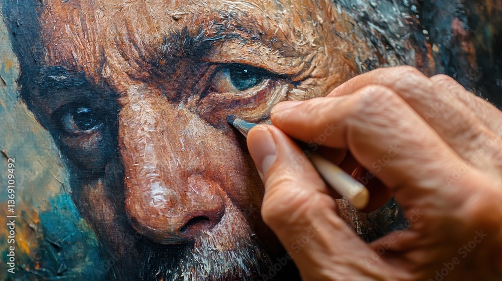 Fototapete Artist's hands create intricate patterns on a colorful canvas in a dimly lit studio, capturing the essence of creativity during an evening session