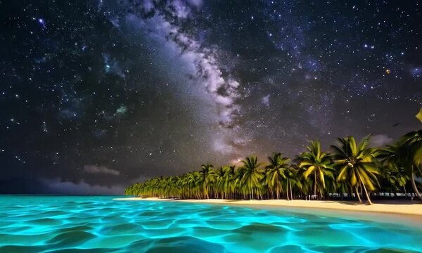 VR 360 Beautiful fantasy tropical beach with Milky Way star in night skies