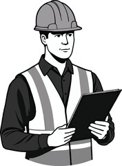 A black worker clipart silhouette design illustration isolated on white background