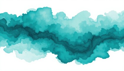 Obraz premium Whimsical Teal and Turquoise Watercolor Background Soft Edges, Flowing Shapes