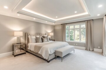 Luxurious master bedroom interior with a large comfortable bed