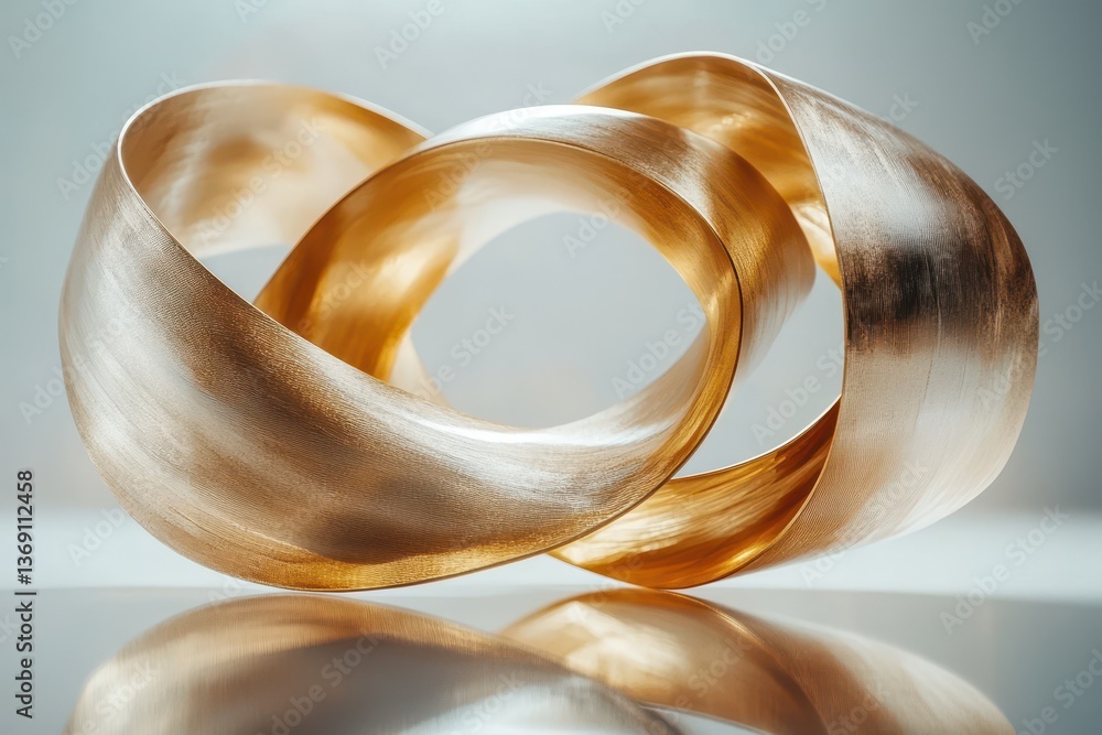 Poster sculptural piece in flowing form showcases craftsmanship with curves and shine in a modern art studi