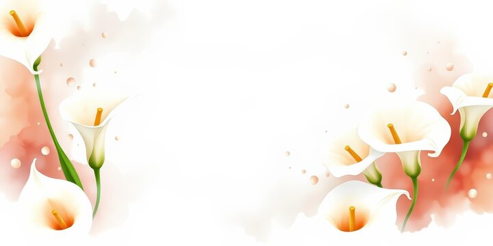 Elegant white calla lilies watercolor background Ideal for greeting cards and invitations, birthday, bloom