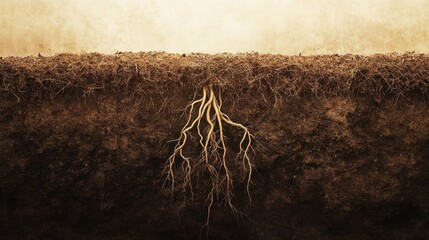 A Close-Up View of Roots Growing Under the Soil Showcasing the Beauty of Organic Life and the Interconnections of Nature Beneath the Surface of Earth
