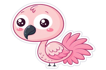 Sticker template with flamyngo in kawaii style isolated on transparent background - generated by ai