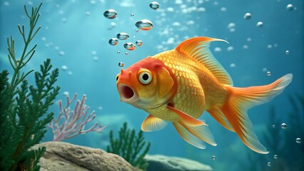 Fototapeta premium Goldfish Bubbles Underwater Aquatic Wonder Vivid Colors