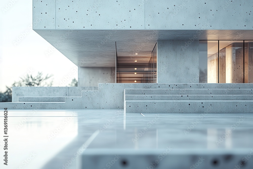 Poster modern concrete building with glass windows and innovative architectural design showcasing a minimal