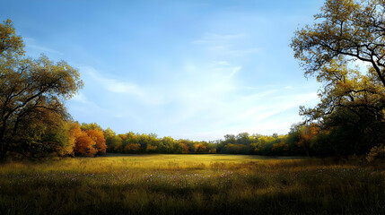 Autumn Field Under Sunny Sky