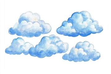 Blue sky with clouds border watercolor isolated on white background