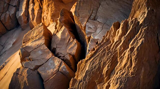 Closeup of textured sandstone rock formation with warm natural lighting