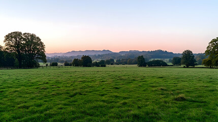 Expansive Meadow at Sunrise in English Countryside