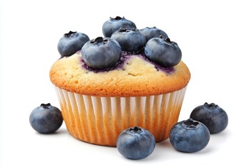 Blueberry muffin isolated on white background for food and bakery themes