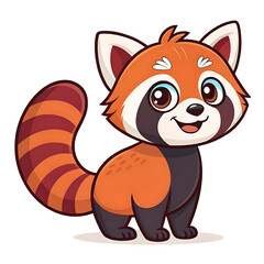Happy Cartoon Red Panda Waving in Cute Chibi Style