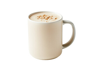 Obraz premium Creamy Cappuccino in Minimalist Beige Mug on White Background