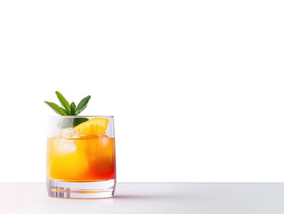Colorful Citrus Cocktail with Ice and Mint Garnish on White Background