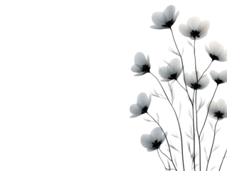 Minimalist Floral Art: Delicate Black and White Flowers on White Background
