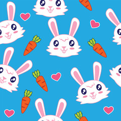 Playful Rabbit and Seamless Carrot Doodle Pattern