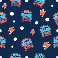 Seamless Pattern Cute Jellyfish Doodles Playful Ocean Creatures