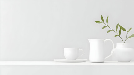 Fototapeta premium White Minimalist Still Life with Plant