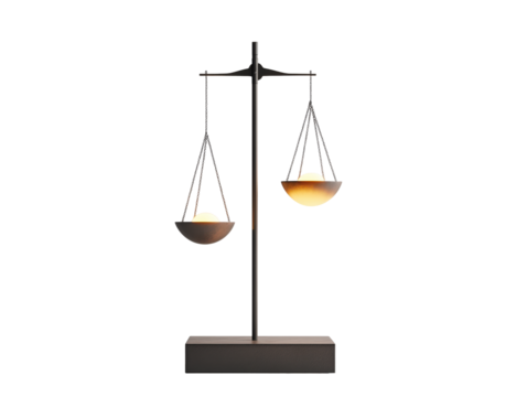 Minimalist Balance Scale with Glowing Orbs Symbolizing Harmony and Justice