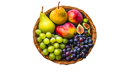 A basket brimming with fresh fruits including pears grapes and figs perfect for health and n