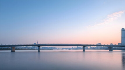 Fototapeta premium Modern Bridge Over River At Sunset