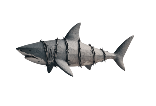 Barbed Wire Shark Sculpture on Minimalist Background