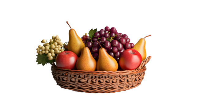 A basket brimming with fresh fruits including apples pears and grapes perfect for health di