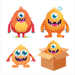 Set of Cute Monster Character Vector Illustration as Toothy and Furry Mutant with Friendly Face Vector