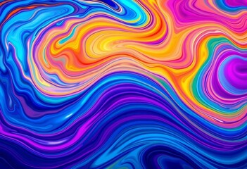 Fluid, swirling rainbow wave pattern; vibrant, abstract, energy, motion, psychedelic, wave