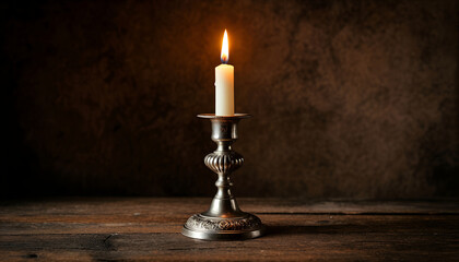 Burning Candle in Dark Room Still Life