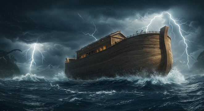 Noah’s Ark in the Storm – Biblical Flood Illustration
