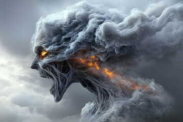 Angry Storm Creature Roaring Through Dark Clouds