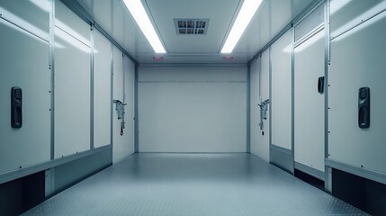 Interior View of Empty Modern Industrial Truck Van with Diamond Plate Floor