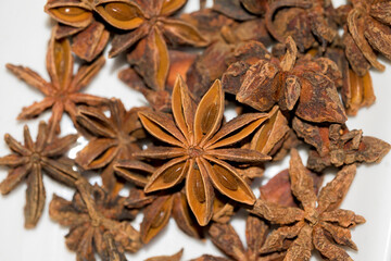 Illicium verum star anise eight horns with seeds for cooking and medicinal use horizontally